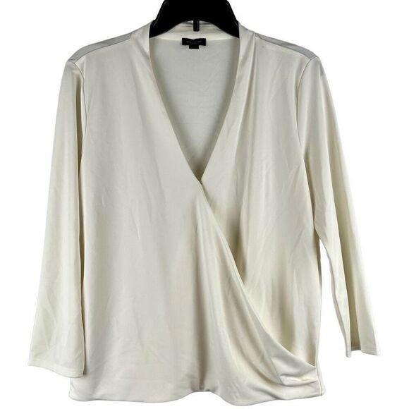 Ann Taylor Factory White Wrap Crossover Blouse Medium - Picture 1 of 12